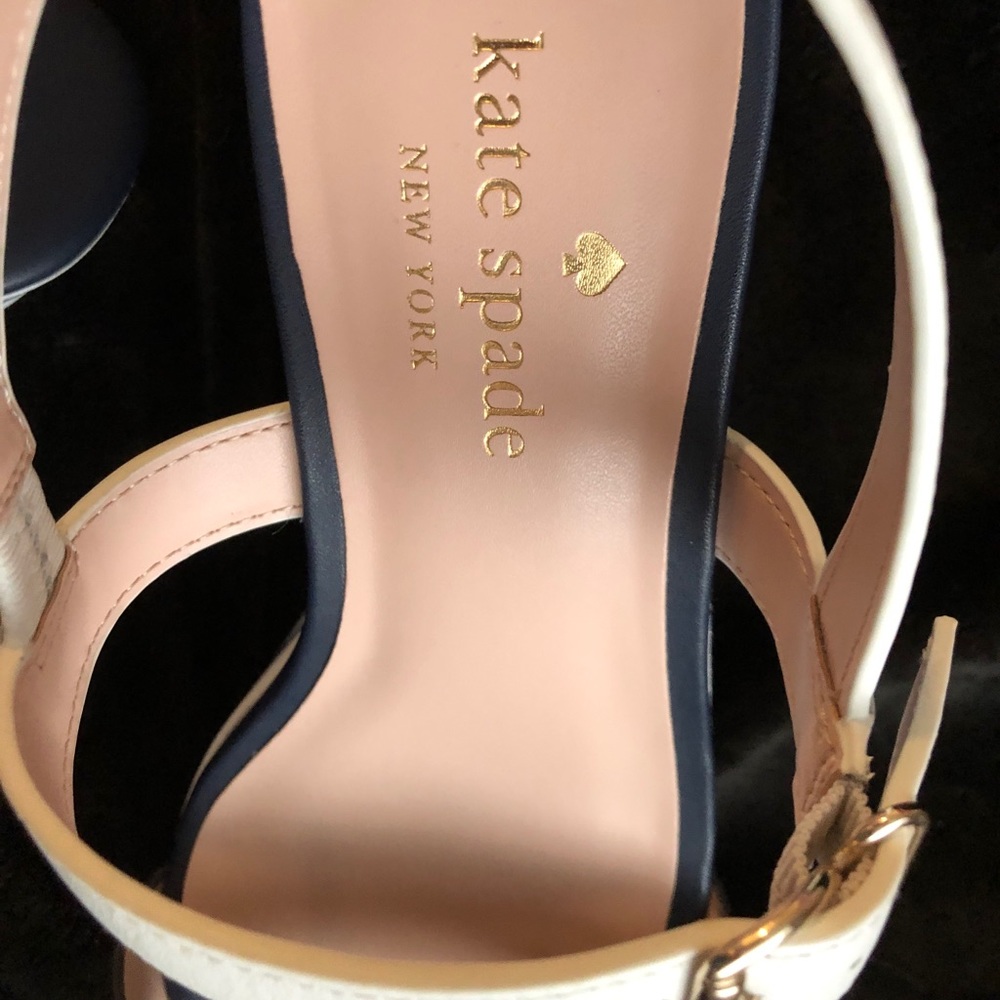 🌻Authentic Kate ♠️ Spade NY Navy & White Leather Platform Sandal Sz. 8B EU 38.5 - Picture 12 of 13